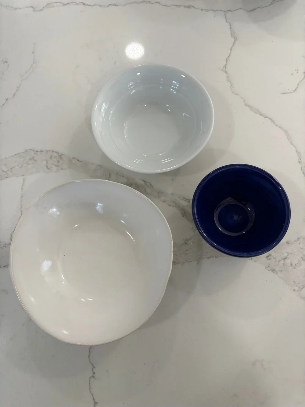 Assorted White Ceramic Bowls with Blue Accent Bowl - Lot of 5